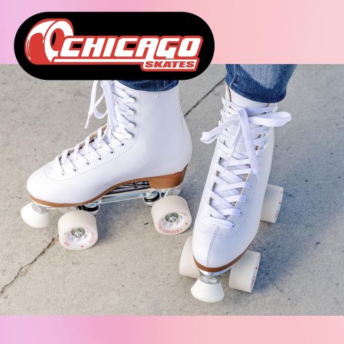 시카고스케이트 [아마존베스트]Chicago Skates Chicago Womens Premium Leather Lined Rink Roller Skate - Classic White Quad Skates