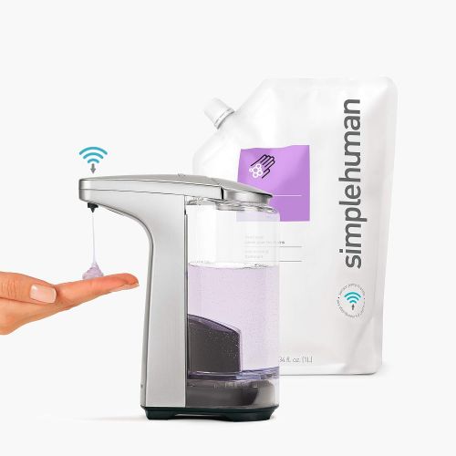 심플휴먼 simplehuman 8 oz. Touch-Free Sensor Liquid Soap Pump Dispenser with Soap Sample, Brushed Nickel