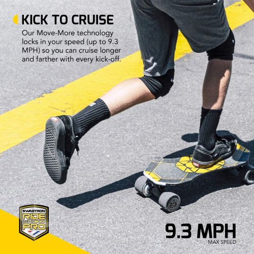 스웩트론 Swagtron NG-3 Swagskate Electric Skateboard for Kids & Teens with Kick-Assist, A.I. Smart Sensors, Move-More/Endless Mode, 9” Deck, Black, 72mm Wheels