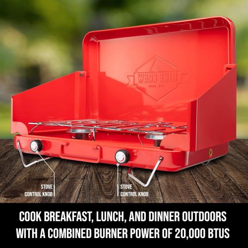  Hike Crew Gas Camping Stove Portable Double Propane Burner Built-in Carrying Handle, Foldable Legs & Wind Panels Includes Regulator Tube