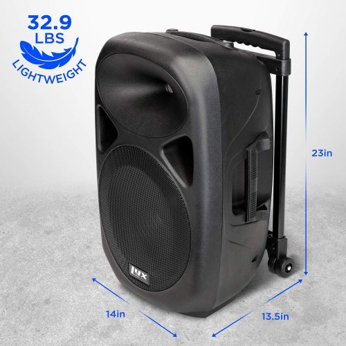  LyxPro 12 Inch Active PA Rechargeable Battery Speaker System, Bluetooth, MP3, USB, SD Card Slot, Foldable Carry Handle, Easy Carry Wheels-SPA-12 BAT