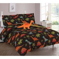 WPM Dinosaur Brown print bedding set choose from Full/Twin comforter or bed sheets or window curtains panels for kids/girls/boys room (Full Comforter set)