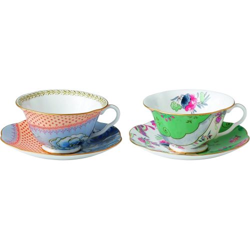  Wedgwood 40003931 Butterfly Bloom Tea Story Teacup and Saucer, Blue Peony and Posy, Set of 2