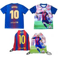 Messina Wear Messi Jersey Style T-shirt Kids Lionel Messi Jersey Picture T-shirt Gift Set Youth Sizes  Premium Quality  Lighteight Breathable  Soccer Backpack Gift Packaging
