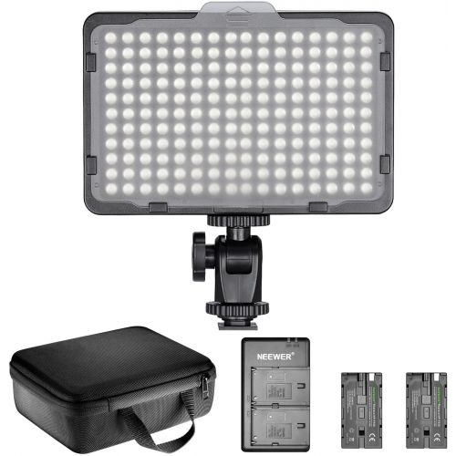 니워 Neewer Dimmable 176 LED Video Light Lighting Kit: 176 LED Panel 3200-5600K, 2 Pieces Rechargeable Li-ion Battery, USB Charger and Portable Durable Case Compatible with Canon, Nikon