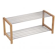 Household Essentials Bamboo and Steel Large Shoe Rack