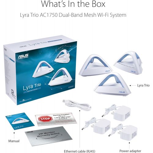 아수스 Asus ASUS Lyra Trio (3 Packs) Home Mesh WiFi System (AC1750) - Compatible with Amazon Alexa, Dual-Band Wireless Mesh Network Routers with Parental Control, Free Lifetime Internet Securi