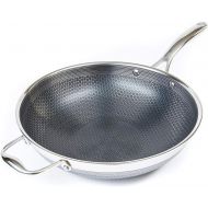 HexClad 12 Inch Hybrid Stainless Steel Wok Pan with Stay-Cool Handle - PFOA Free, Dishwasher and Oven Safe, Non Stick, Works with Induction, Ceramic, Electric, and Gas Cooktops