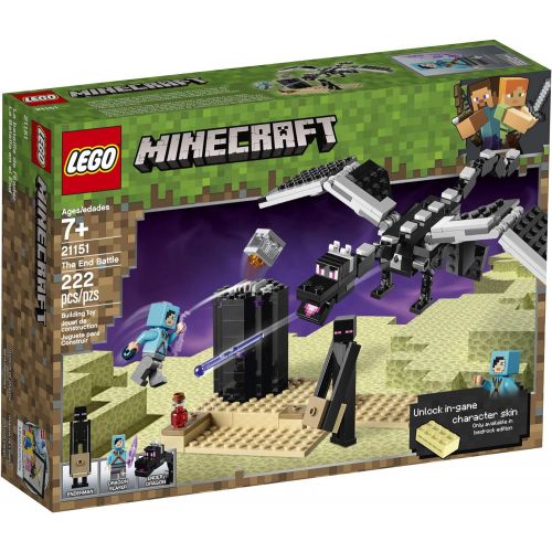  LEGO Minecraft The End Battle 21151 Ender Dragon Building Kit includes Dragon Slayer and Enderman Toy Figures for Dragon Fighting Adventures (222 Pieces)