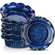 vancasso Stern Mini Pie Pans Set of 6, Ceramic Dish Pie Plate for Baking, Small Plates with Corrugated Edge, Easy to Clean, Dishwasher & Microwave & Oven Safe Blue, 5.2 inch, 9 Ounce
