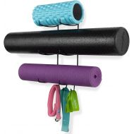 Wallniture Guru Wall Mount Yoga Mat Foam Roller and Towel Rack with 3 Hooks for Hanging Yoga Strap and Resistance Bands, 3-Sectional Metal