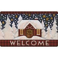 Toland Home Garden Snowy Cabin 18 x 30 Inch Decorative Floor Mat Outdoor Plaid Winter Snow Welcome Doormat - 800094