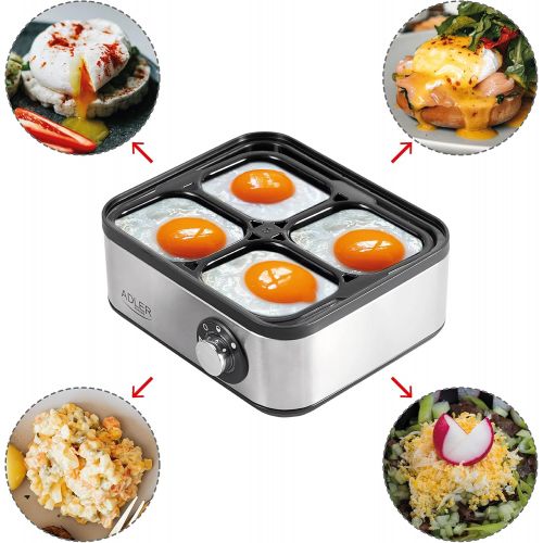  [아마존베스트]ADLER AD 4486 8 Egg Boiler with Measuring Spoon, 800 W, Cooking Accessories for Soft Hard Boiled Eggs, Indicator Light, Automatic Shut-Off, Silver/Black