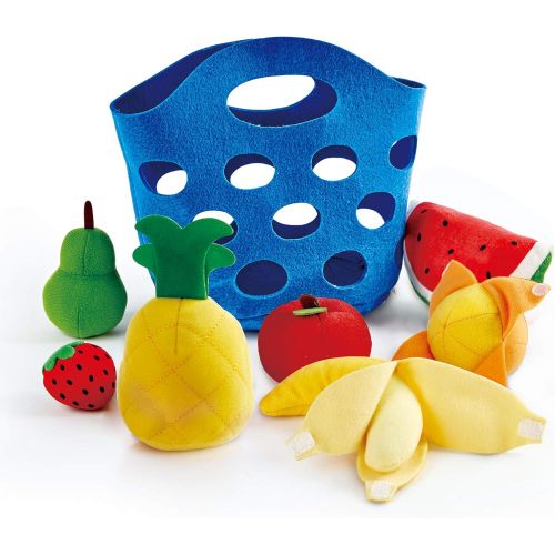  Hape Toddler Fruit Basket |Soft Pretend Food Playset for Kids, Fruit Toy Basket Includes Banana, Apple, Pineapple, Orange and More