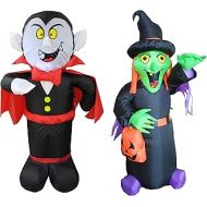 BZB Goods TWO HALLOWEEN PARTY DECORATIONS BUNDLE, Includes 4 Foot Halloween Inflatable Dracula Vampire, and 4 Foot Tall Halloween Inflatable Witch with Pumpkin Bag Outdoor Indoor Blowup with