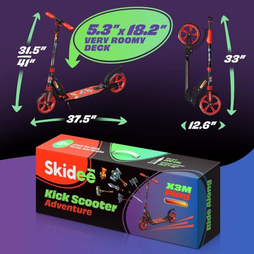  SKIDEE Scooter for Kids Ages 6-12 - Scooters for Teens 12 Years and Up - Adult Scooter with Anti-Shock Suspension - Scooter for Kids 8 Years and Up with 4 Adjustment Levels Handlebar Up t