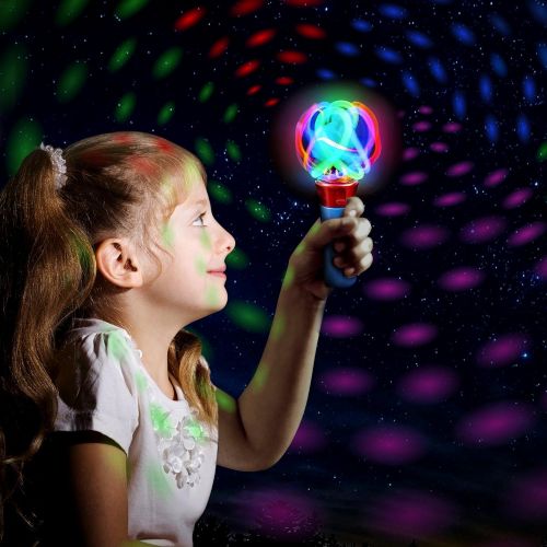  ArtCreativity Easter Gifts for Kids, Red & Blue Light Up Orbiter Spinning Wands, Sensory Toys for Toddlers, Set of 2, 7 LED Spin Toy for Kids, Autistic Children, Boys, Girls, Birth