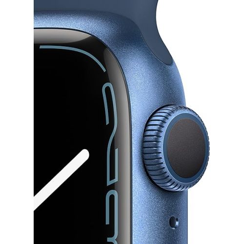 애플 Apple Watch Series 7 (GPS, 41MM) - Blue Aluminum Case with Abyss Blue Sport Band (Renewed Premium)