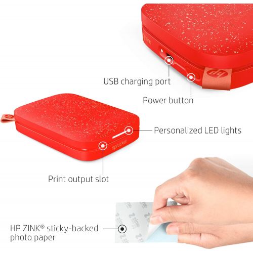 에이치피 HP Sprocket 200 Portable Photo Printer Instantly Print 2x3 Sticky-Backed Photos From Your Phone Cherry Tomato (1AS90A)