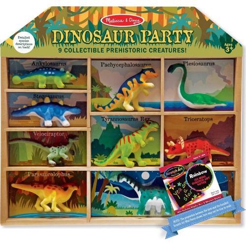  Melissa & Doug Dinosaur Party 9-Piece Mini-Figure Play Set + Free Scratch Art Mini-Pad Bundle [26666]