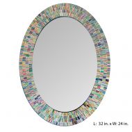 DecorShore Bohemian Rainbow Rhapsody Wall Mirror -Glass Mosaic Decorative Wall Mirror, Multi Color Spectrum Wall Mountable, 24 Multi-Color Framed Mirror (24 in. X 24 in. Round)