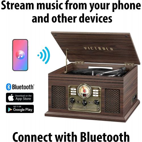 Victrola Nostalgic 6-in-1 Bluetooth Record Player & Multimedia Center with Built-in Speakers - 3-Speed Turntable, CD & Cassette Player, AM/FM Radio | Wireless Music Streaming | Esp