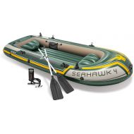 Intex Seahawk 4, 4-Person Inflatable Boat Set with Aluminum Oars and High Output Air Pump (Latest Model)