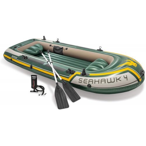 인텍스 Intex Seahawk 4, 4-Person Inflatable Boat Set with Aluminum Oars and High Output Air Pump (Latest Model)