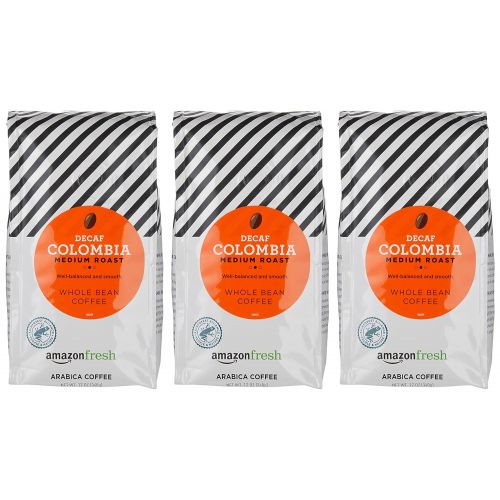  AmazonFresh Decaf Colombia Whole Bean Coffee, Medium Roast, 12 Ounce (Pack of 3)
