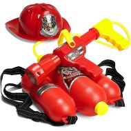 Prextex Fireman Backpack Water Shooter and Blaster with Fire Hat- Water Gun Beach Toy and Outdoor Sports Toy