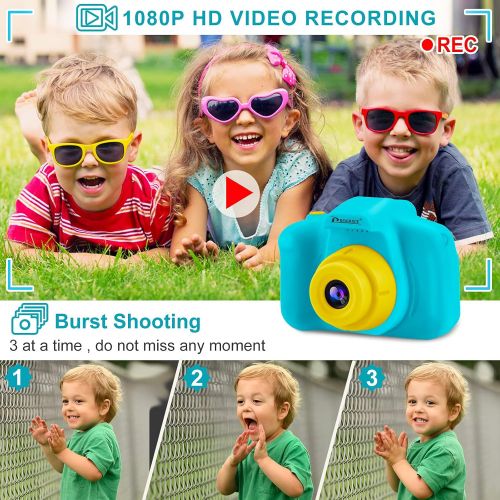  [아마존베스트]PROGRACE Kids Camera Digital Video Cameras for Kids Boys Birthday Toy Gifts Toddler Video Recorder Children Camera 2 Inch IPS with SD Card-Blue