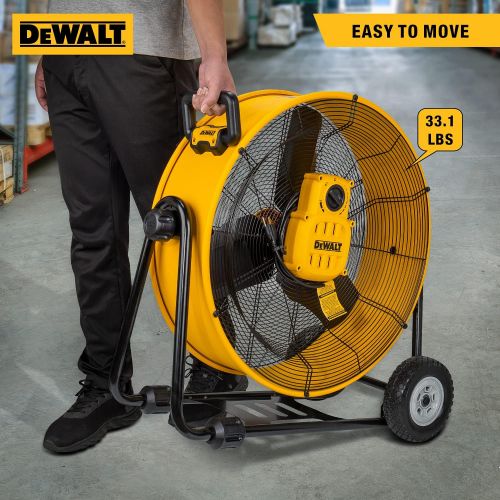  DEWALT DXF-2490 High-Velocity Industrial, Drum, Floor, Barn, Warehouse Fan, Heavy Duty Air Mover with Adjustable Tilt & Large Wheel, 24, Yellow