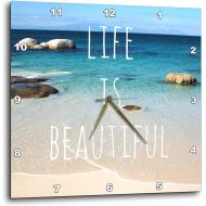 3dRose dpp_151390_2 Life is Beautiful Positive Affirmations Inspiring Nature Beach Photography Words Saying Wall Clock, 13 by 13-Inch