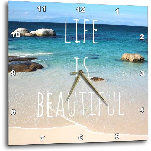  3dRose dpp_151390_2 Life is Beautiful Positive Affirmations Inspiring Nature Beach Photography Words Saying Wall Clock, 13 by 13-Inch