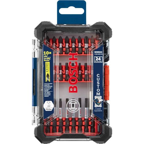  BOSCH Power Tools Combo Kit CLPK22-120 - 12-Volt Cordless Tool Set with 2 Batteries, Charger and Case & 24 Piece Impact Tough Screwdriving Custom Case System Set SDMS24