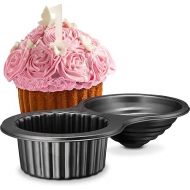 Gourmia GPA9395 Giant Cupcake Pan - Double Sided Two Half Design with Swirl Top Mold - Premium Steel Cake Maker with Non-Stick Coating - Dishwasher Safe