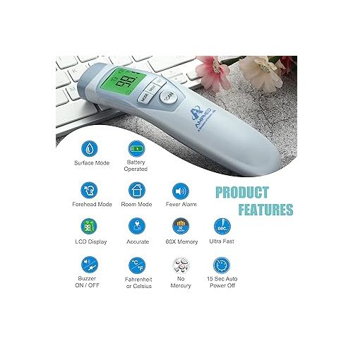  Amplim Hospital Medical Grade Non-Contact No-Touch Forehead Thermometer for Baby and Adults. Touchless Temporal Fever Thermometer, FSA HSA Approved Accurate and Fast Digital Baby Thermometer