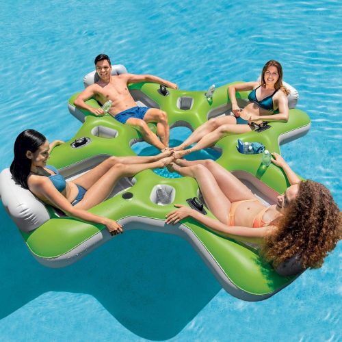 인텍스 Intex Lounge Island Inflatable 4 Seat Inflatable PVC Pool Float Raft, Green