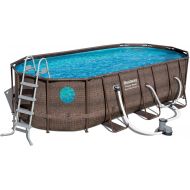 Bestway 56717E Power Steel Swim Vista 18 x 9 x 48 Outdoor Oval Above Ground Swimming Pool Set with 1500 GPH Filter Pump, and Ladder
