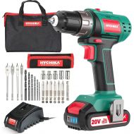 [아마존베스트]HYCHIKA BETTER TOOLS FOR BETTER LIFE Cordless Drill Driver 20V, HYCHIKA Power Drill Set 330 In-lb Torque with 1500mAh Li-Ion Battery, 1H Fast Charging, 21+1 Clutch, 2 Variable Speed & Built-in LED for Drilling Wood, M