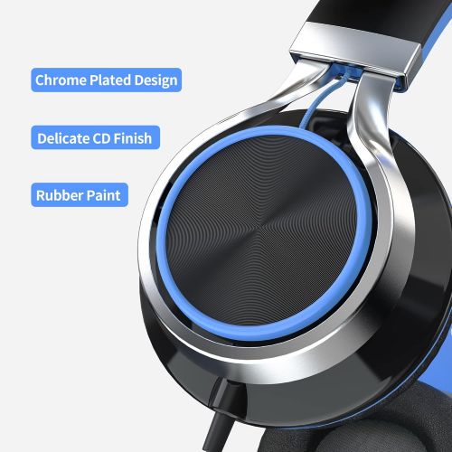  AILIHEN C8 Wired Headphones with Microphone and Volume Control Folding Lightweight Headset for Cellphones Tablets Chromebook Smartphones Laptop Computer PC Mp3/4 (Black/Blue)