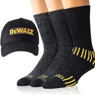 DEWALT Men's Crew Socks & Ball Cap Set - 3 Pairs | Cotton Boot Socks for Men, Premium Warm Socks with Bonus Hat, Winter Socks with Moisture-Wicking, Perfect for Everyday Wear (Size 10-13)