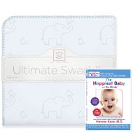 SwaddleDesigns Ultimate Swaddle, X-Large Receiving Blanket + The Happiest Baby DVD Bundle, Sterling Deco Elephants on Blue (Moms Choice Award Winner)