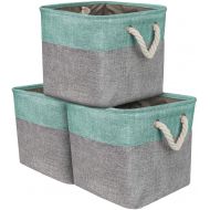 Sorbus Storage Large Basket Set [3-Pack] Big Rectangular Fabric Collapsible Organizer Bin with Cotton Rope Carry Handles for Linens, Toys, Clothes, Kids Room, Nursery (Woven Rope B