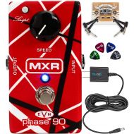 MXR EVH90 Phase 90 Pedal with True Bypass Bundle with Blucoil Slim 9V 670ma Power Supply AC Adapter, 2-Pack of Pedal Patch Cables, and 4-Pack of Celluloid Guitar Picks