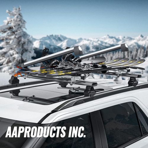  [아마존베스트]AA Products Inc. AA Products 33 Aluminum Universal Ski Roof Rack Fits 6 Pairs Skis or 4 Snowboards, Ski Roof Carrier Fit Most Vehicles Equipped Cross Bars