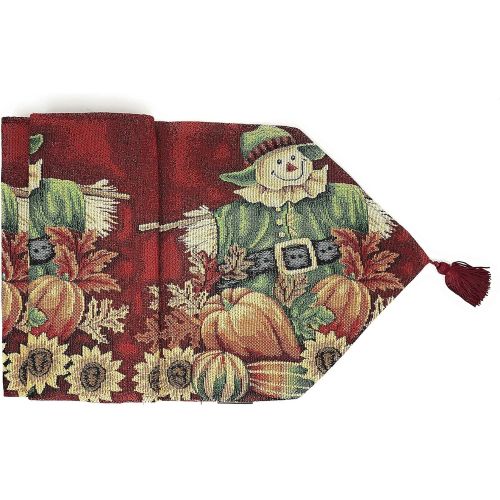  Tache Home Fashion Tache Pumpkin Patch Scarecrow Thanksgiving Autumn Fall Leaves Vintage Farm Harvest Colorful Decorative Woven Long Kitchen Dining Tapestry Table Runners, 13x90 Inches