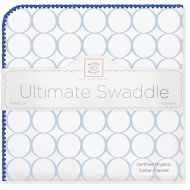 SwaddleDesigns Organic Ultimate Swaddle, X-Large Receiving Blanket, Made in USA Premium Cotton Flannel, Mod Circles with Jewel Tone Trim, Pastel Blue (Moms Choice Award Winner)