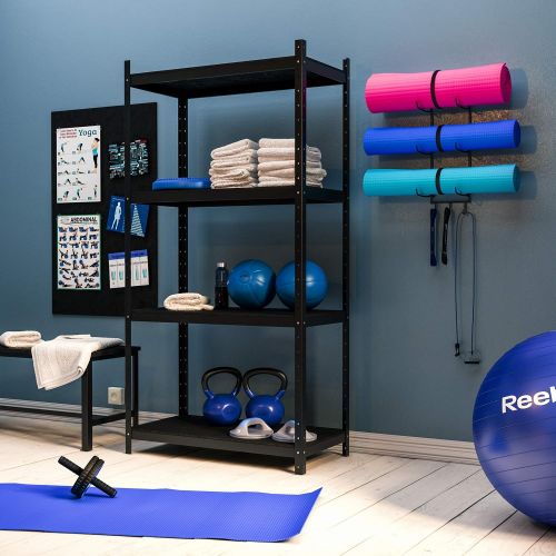 Wallniture Guru Wall Mount Yoga Mat Foam Roller and Towel Rack with 3 Hooks for Hanging Yoga Strap and Resistance Bands, 3-Sectional Metal