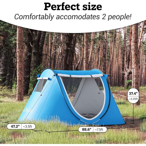  Abco Tech Pop Up Tent - Automatic Instant Tent - Portable Cabana Beach Tent - Fits 2 People - Windows and Doors on Both Sides - Water Resistant, UV Protection Sun Shelter - Carry Bag Include